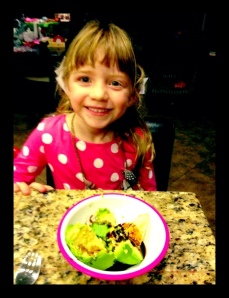 Avocado with EVOO and Vinegar is one of her favorites